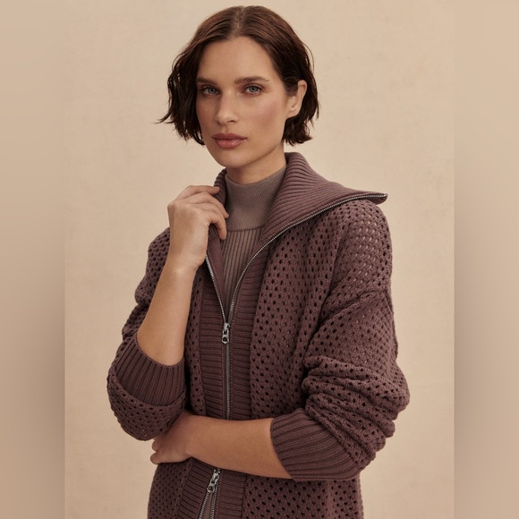 Varley Jackets & Blazers - Varley Finn Zip Knit Jacket Sz Medium Peppercorn